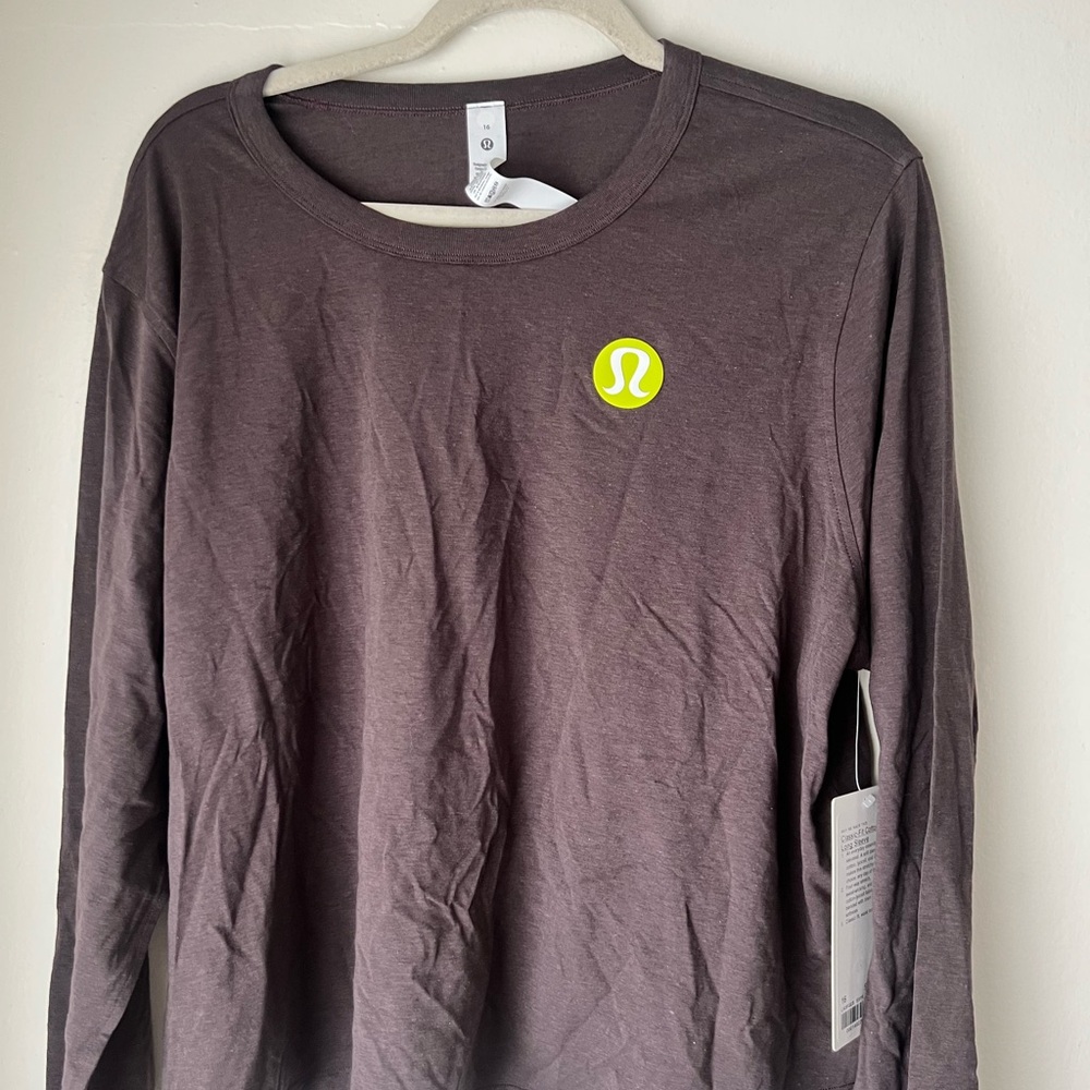 lululemon athletica Cotton Blend Long Sleeve Tee - Dark Brown with Lime Logo